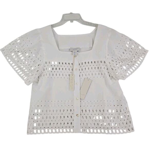 Calypso~Woman Size S~White 100 % Cotton Button-Up Shirt Blouse Shirt Sleeve NWT. - Picture 3 of 16